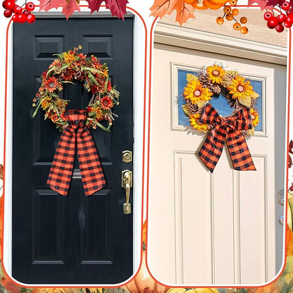 Wreath Sash for Front Door Wreath Satin Sash Blank Sashes Embroidery Monogram Yard Doorway Indoor Outdoor Wall Ribbon Bow Home Decor(Orange, Black,Fall Plaid)