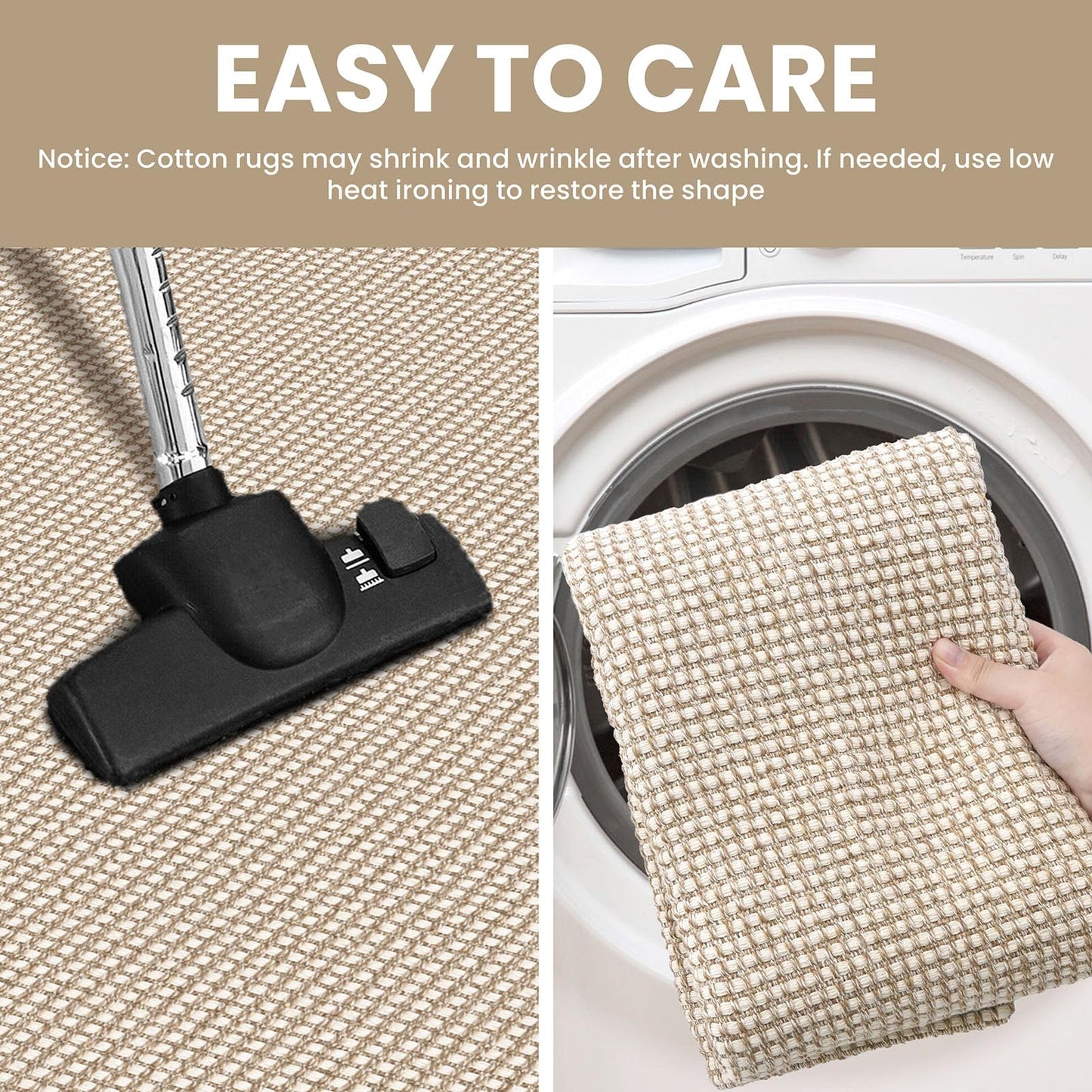 IOHOUZE Washable Runner Rug 2x6 Non Slip Runners for Hallways Entryway Runner Indoor, Kitchen Rugs Woven Cotton Floor Carpet for Kitchen Hall Entrance Bedroom, Cream/Beige