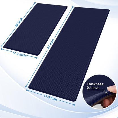 StepRite Kitchen Mats, 2PCS Kitchen Rugs, Cushioned Anti Fatigue Kitchen Mats for Floor, Non-Slip Standing Desk Mat, Waterproof Kitchen Rug Set for Kitchen, Floor, Office, 17.3"x30"+17.3"x47", Blue