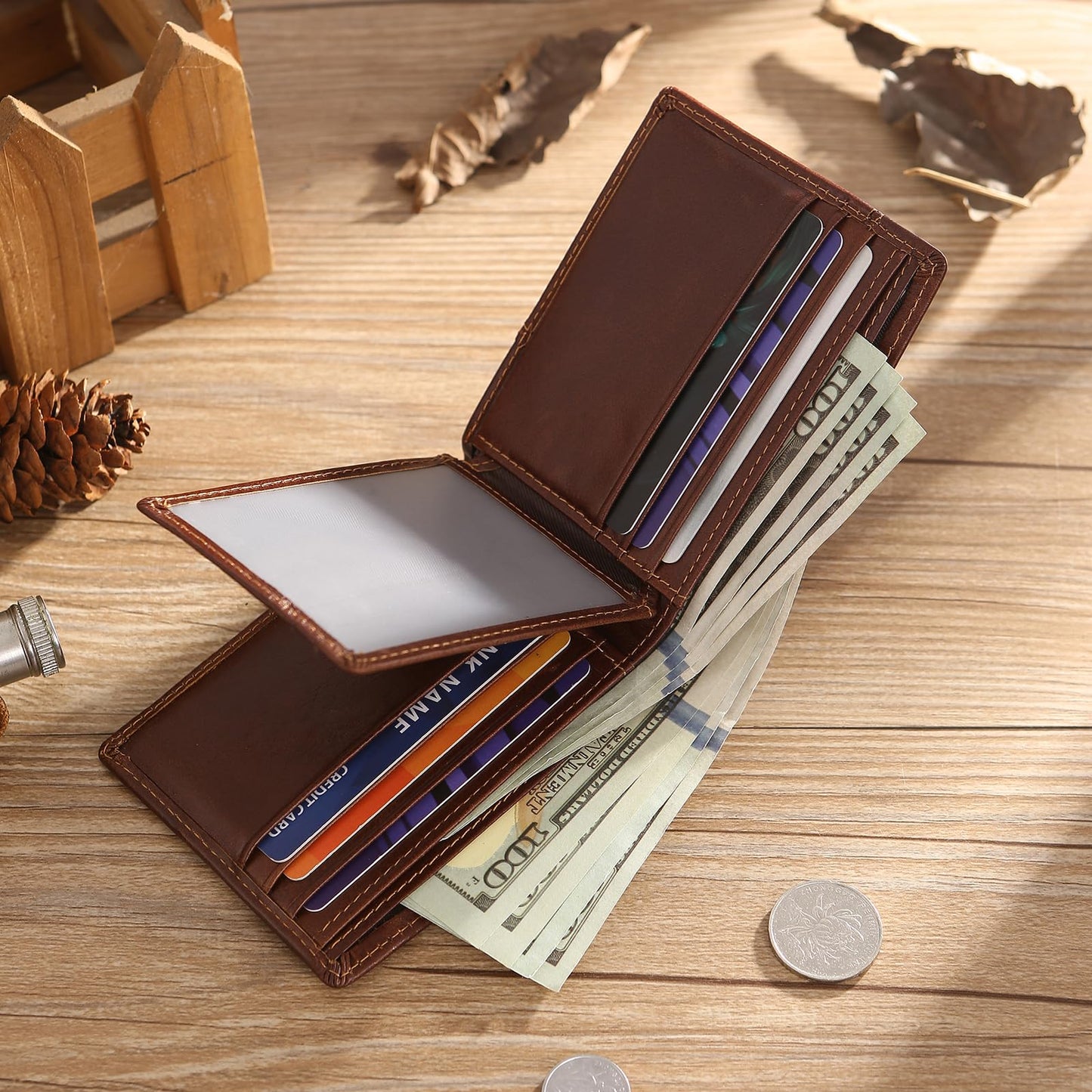 JISHANGXY Personalized RFID Leather Wallet for Dad – Custom Name & Initial Bifold – First Layer Cowhide with Gift Box – Father’s Day, Birthday, Christmas Gift from Son Daughter (Browse)