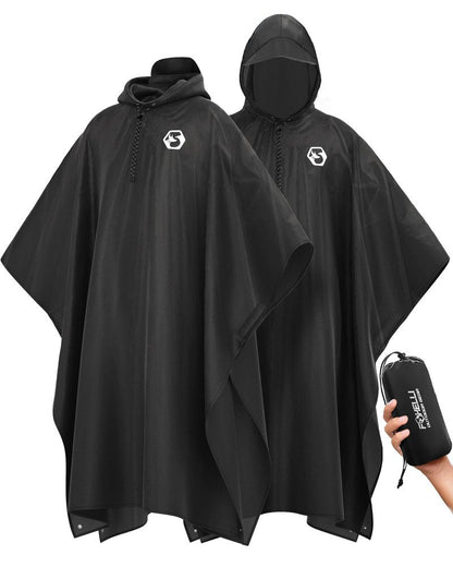 Foxelli Rain Poncho for Adults – Extra Long Reusable Waterproof Raincoat with Hood, Lightweight for Hiking, Camping, Outdoors