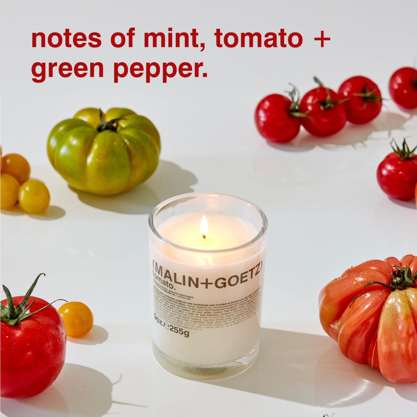 MALIN+GOETZ Tomato Candle – Home Grown Tomato Aroma Fragrance Scented Candle, Natural Wax Blend, Fresh & Verdant Scent, Vegan & Cruelty Free, Single Wick Candle, Lasts 60 Hours