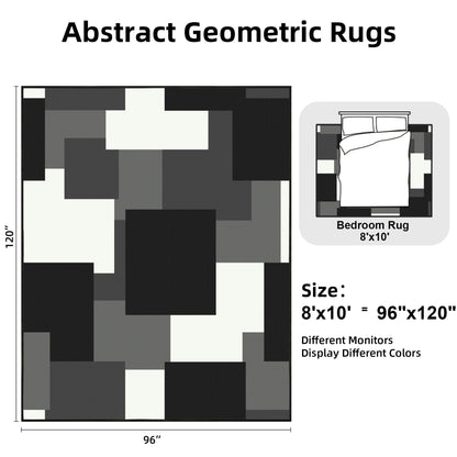 Tyrot Modern Geometric 8x10 Area Rugs for Living Room Ultra Thin Linen-Look Abstract Indoor Rug Non Slip & Non-Shedding Washable Black and White Grey Rug for Bedroom, Dining Room Home Office