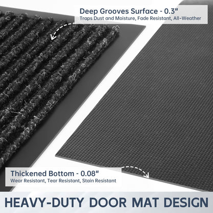 Futurwit Front Door Mat, 48" x 36" Heavy Duty Indoor Outdoor Doormat, Non-Slip Welcome Mats for Entryway, Rubber Backing Low Profile Commercial Door Mats, Black Stripe