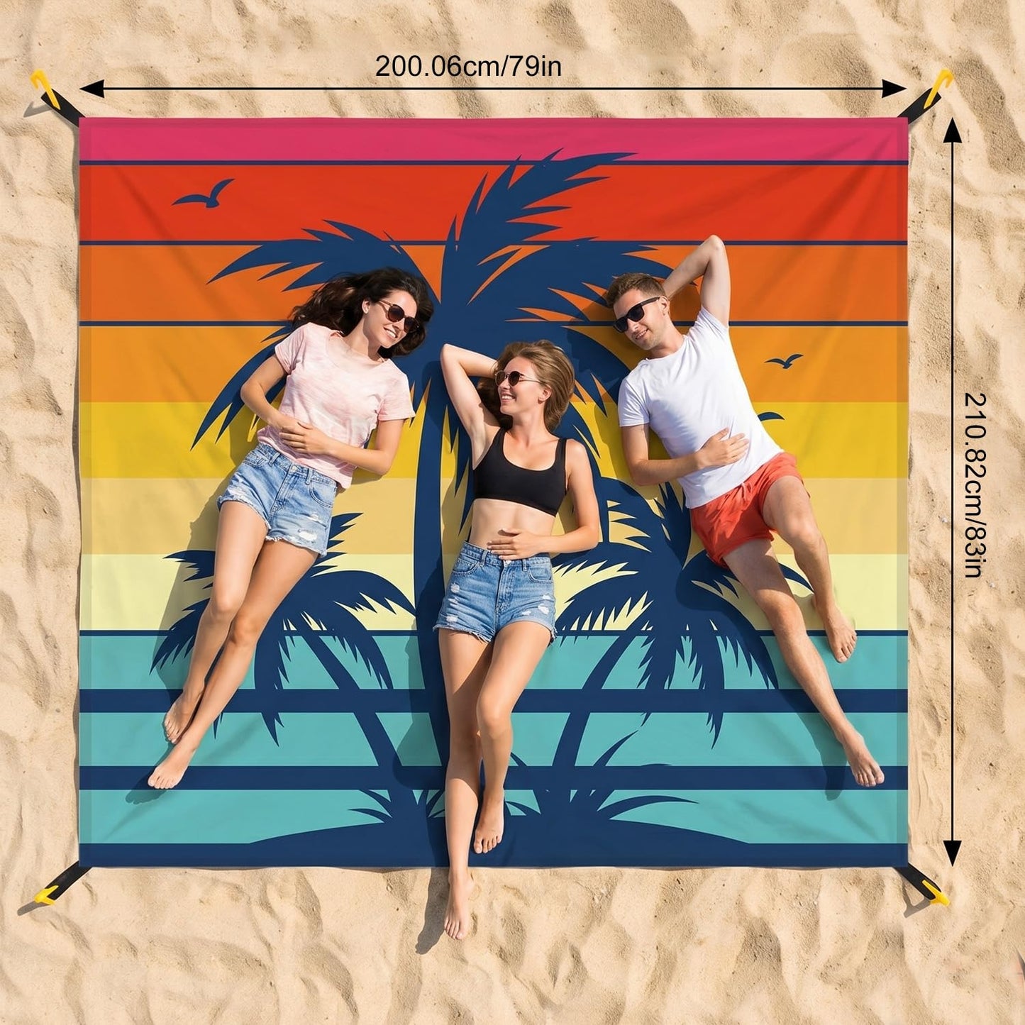 InIsaJace Beach Blanket Waterproof Sandproof, Sunset Beach Mat Sand Free with Anchors Stakes Carabiner and Bag, Coconut Trees Camping Tarp for Outdoor Picnic Travel Camping Hiking 79”x 83”