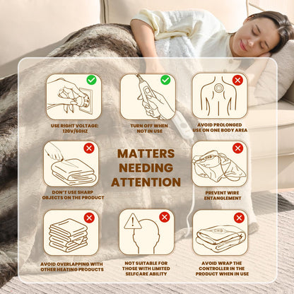 Bearhug Electric Blanket King Size 100" x 90", Dual Controller Heated Blanket, White Flower Patterns Faux Fur & Warm Sherpa, 10-Heat Levels & 1-12H Auto Off,ETL, Machine Washable