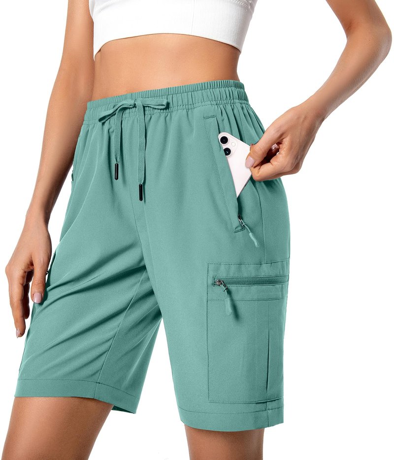 Hugut Women's Lightweight Hiking Cargo Shorts Quick Dry Athletic Shorts Camping Travel Golf Zipper Pockets Water Resistant