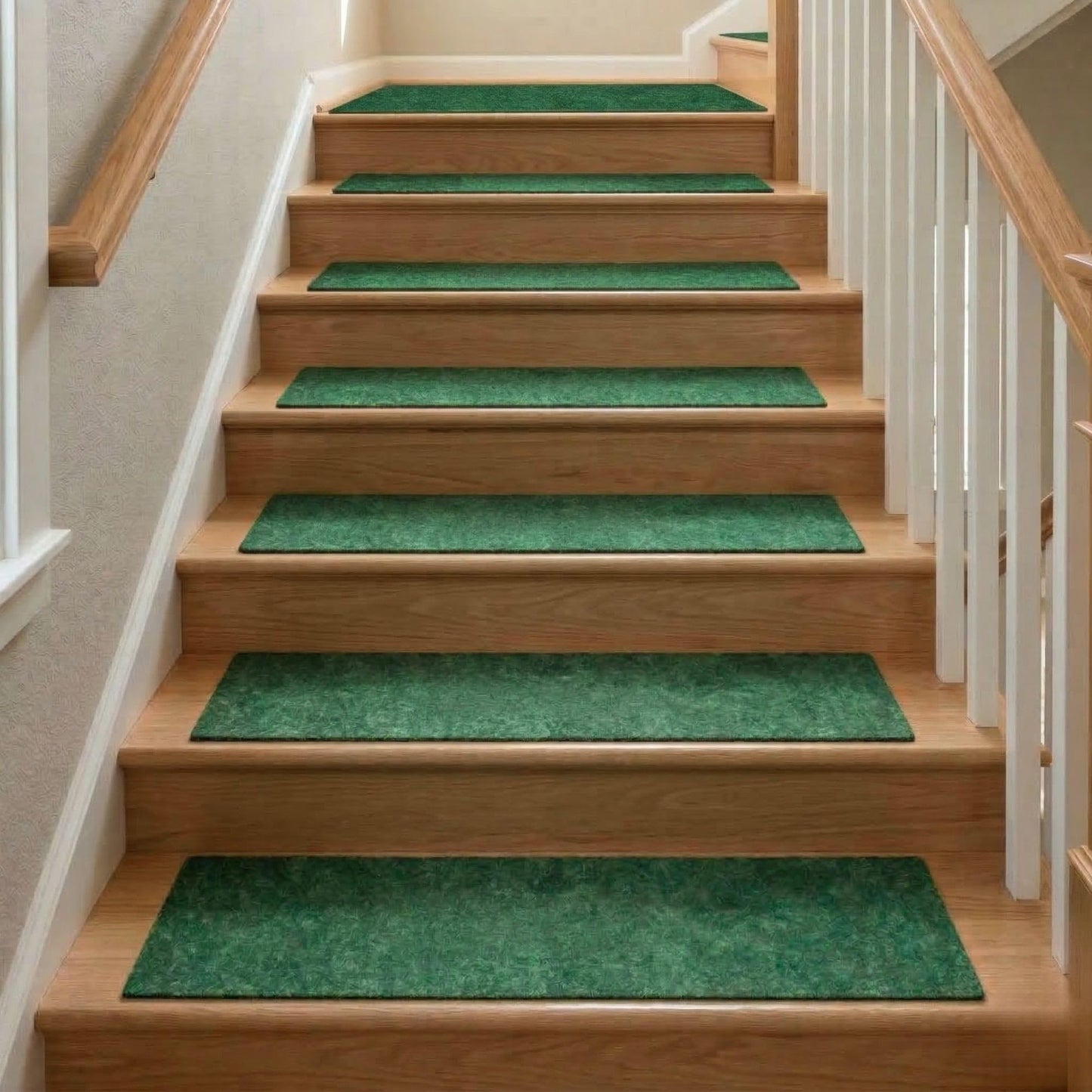 Ottomanson Non-Slip Stair Treads for Wooden Steps – Set of 7 Low-Profile Stair Mats with Rubber Backing, Indoor Staircase Protection for Kids & Pets – Dirt-Trapping Step Covers, 8" x 30", Green