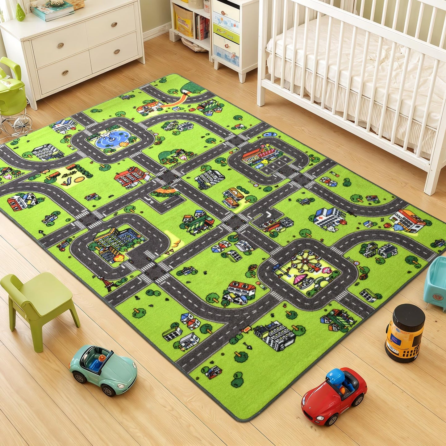 Terrug Kids Rug for Playroom, Non-Slip Washable Educational City Map for Classroom, Town Road Playmat Carpet for Bedroom Learning, 3x5 Feet
