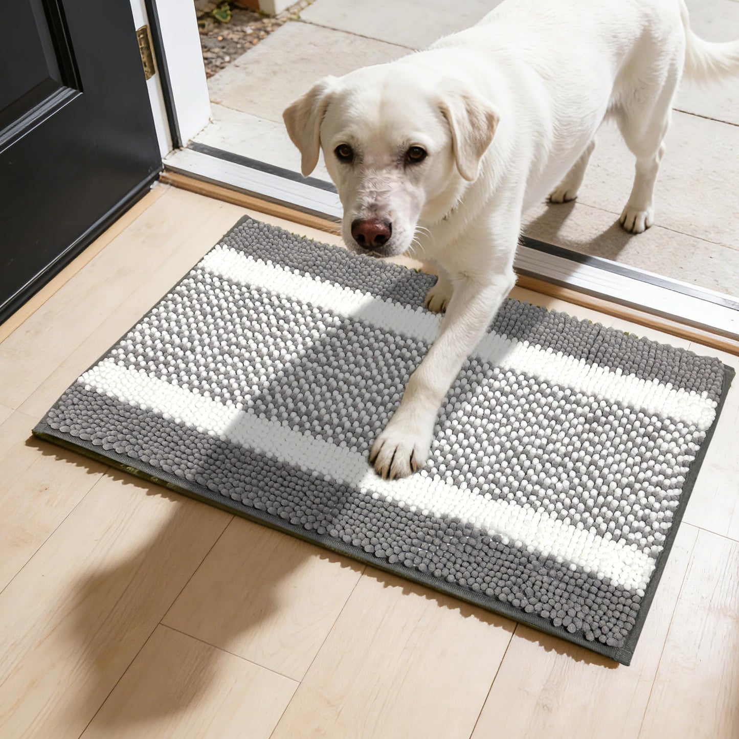 Fogkiss Dog Door Mat for Muddy Paws - Absorbent Quick-Dry Non-Slip Washable Chenille Pet Rug, Indoor Entryway Mat for Front Door & Crate (Gray White, 36" L*24" W)
