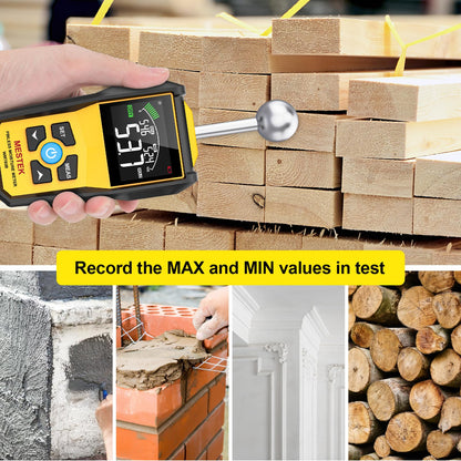 MESTEK Wood Moisture Meter for Non-Destructive Moisture Detection in Drywall, Wood, and Masonry, Moisture Tester with Backlit Color LCD Display & Alarm Function, Detects up to 20-40mm Below Surface