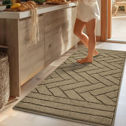 Kitchen Runner Rugs,20"x48" Non Slip Kitchen Mats for Floor-Thick Stain Resistant Kitchen Floor Mat Runner Carpet for Hallways Entryway Laundry Room Washable(Khaki)