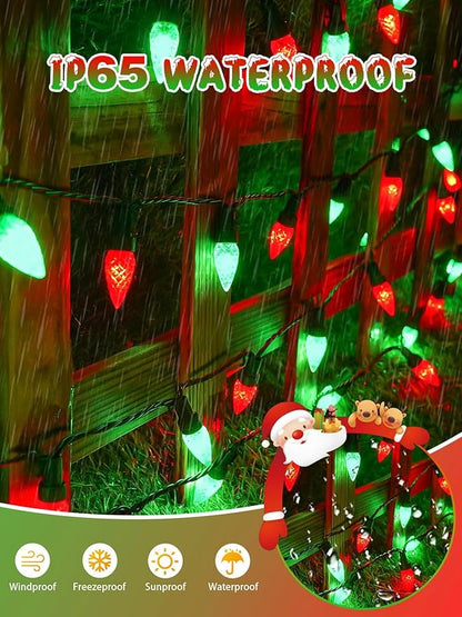 C6 Solar Christmas Lights Outdoor, 50 LED 16FT Christmas Decorations Outdoor Waterproof, Solar String Lights for Outside with 8 Modes, Fairy Twinkle Light for Tree Garden Xmas Decor (Red and Green)