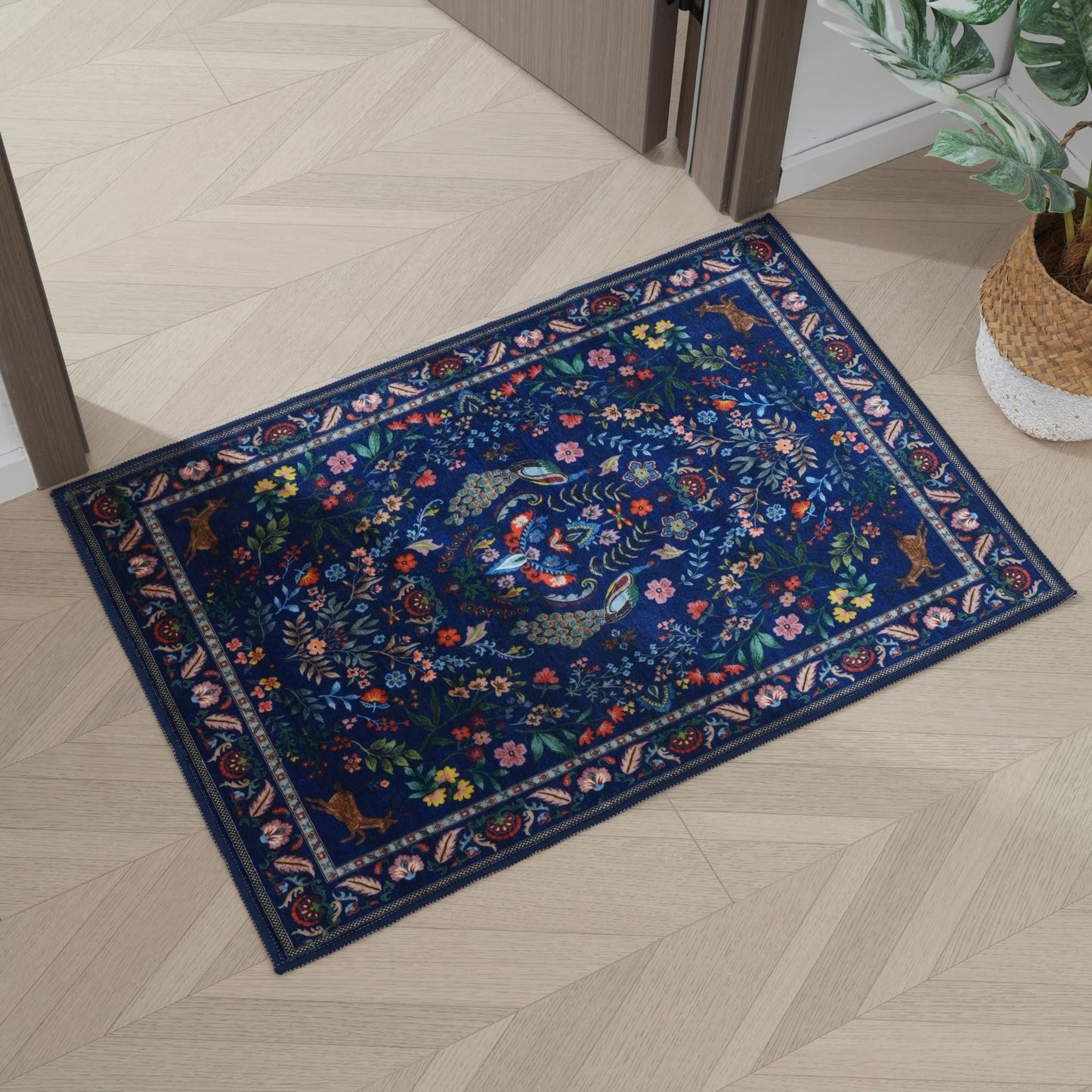 Rugcomf Entryway Rug 2x3 Rug Door Mat Indoor Entrance Washable Rug Small Non-Slip Low Pile Throw Rugs for Entryway, Kitchen, Front Door Indoor Entrance, Entry(Blue)
