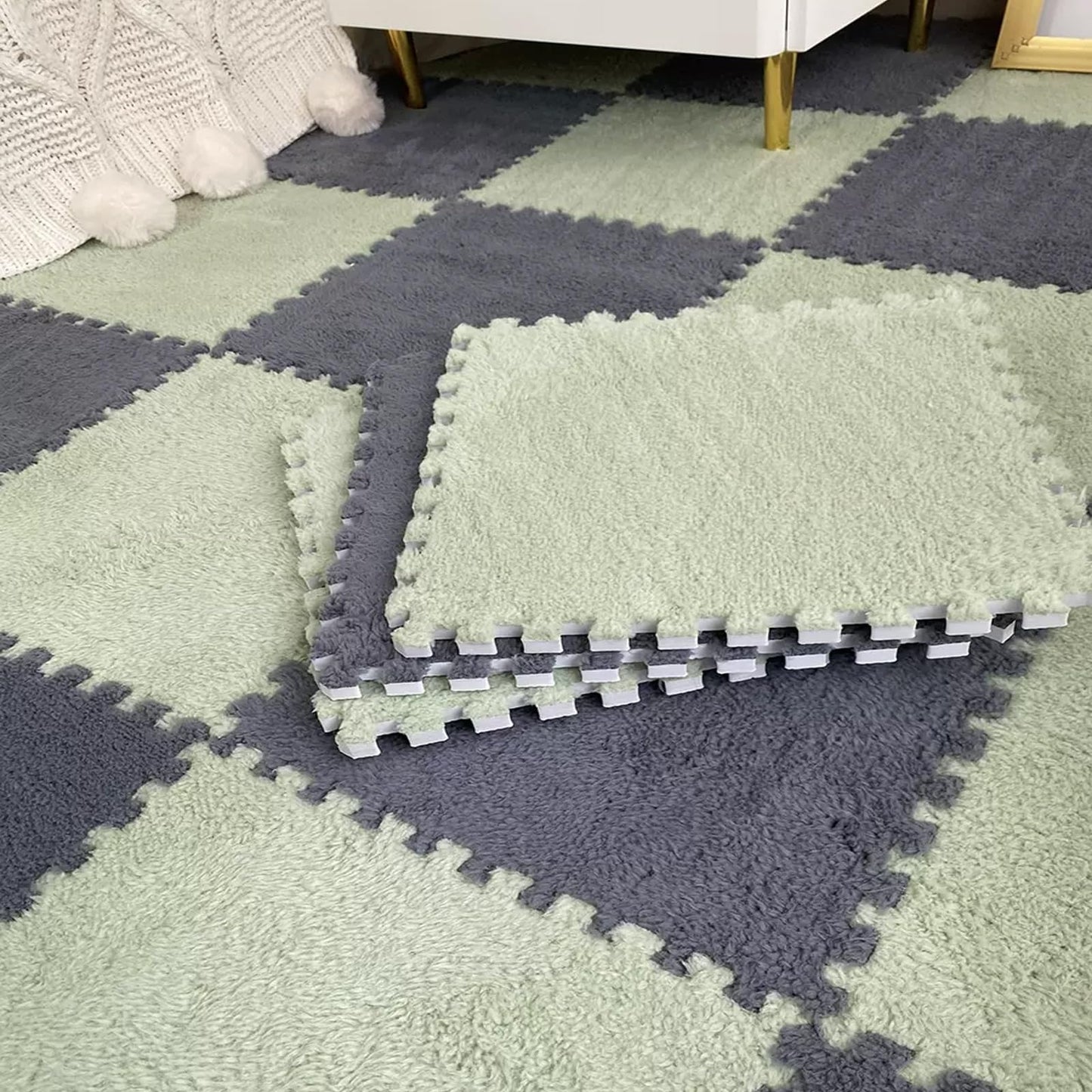 Soft Comfortable Interlocking Carpet(10Pieces),Parlor Washable Carpet,Modern EVA Foam Sound Insulation Rug,Indoor Low Pile Bedroom Floor Mat,Seamless Splicing,Suitable For All Seasons,Easy To Clean. (
