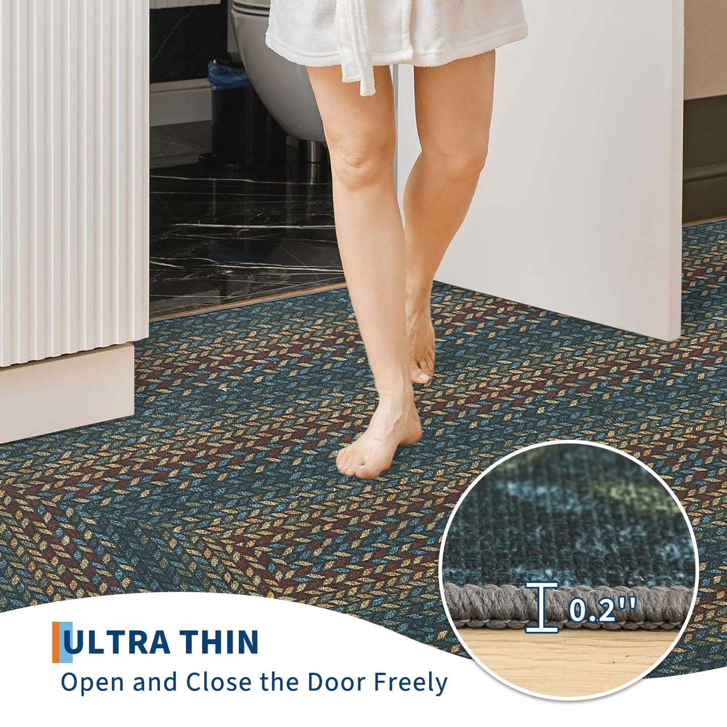 Braided 5x7 Rugs for Living Room Washable Easy Jute Outdoor Patio Rug Non Slip Stain Resistant Modern Bordered Bedroom Throw Carpet Indoor Outdoor Low Pile Area Rugs for Porch Kitchen, Navy/Rust