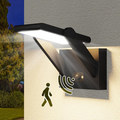 illumishin Solar Outdoor Motion Sensor Wall Light, LED Dimmable Modern Exterior Light Fixture, Rotatable with 3 Lighting Modes, Aluminum, IP65 Waterproof for Porch, Patio, Garden, Garage, Front