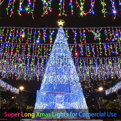 JXLEDAYY Christmas Lights Super Long 1280 LED 131 FT LED String Lights with 240 Drops Plug in 8 Modes Christmas Decoration for Holiday Wedding Party Bedroom Garden Patio Outdoor Indoor (Multicolor)