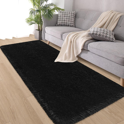 Black Runner Rugs,Runner Rug for Bedroom Living Room,Fluffy Soft Plush Shaggy Rugs,Non Slip Washable Fuzzy Carpet,2x6 Furry Small Black Rugs for Nursery Dorm Hallway Bathroom Kids Home Decor