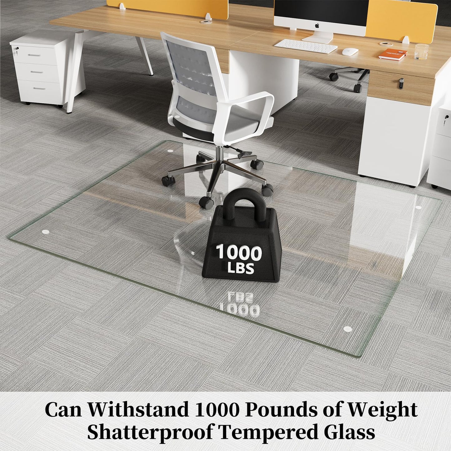 FlyEcho Glass Chair Mat 46" x 55" Heavy Duty Tempered Glass Office Chair Mat, Glass Floor Mat with Round Corner and Polished Edge for Smooth Glide, Office Chair Mat for Carpet, Hardwood Floor