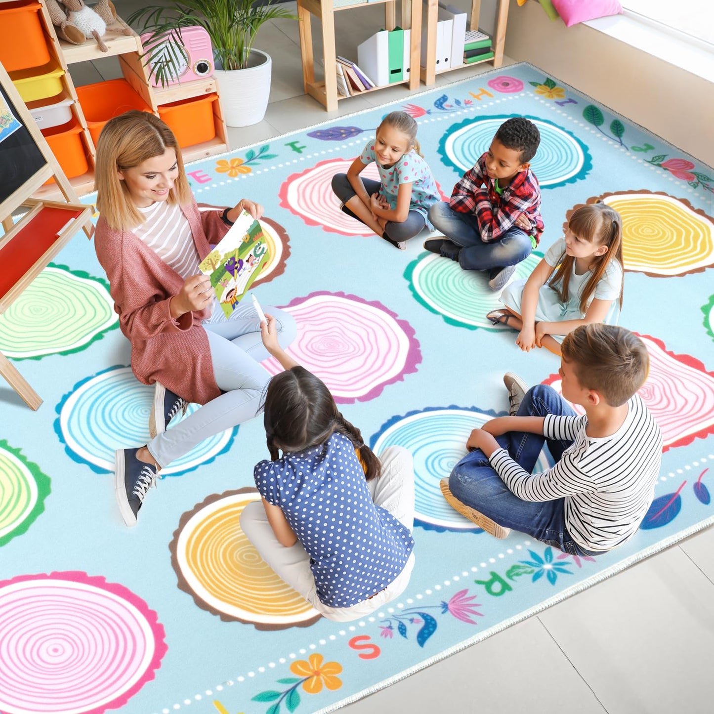Truqual Classroom Rug 7.6x12 Ft Large Rug for Classroom Elementary, Seating Décor Play Carpet for Playing and Learning, Fit for Various Classroom Theme
