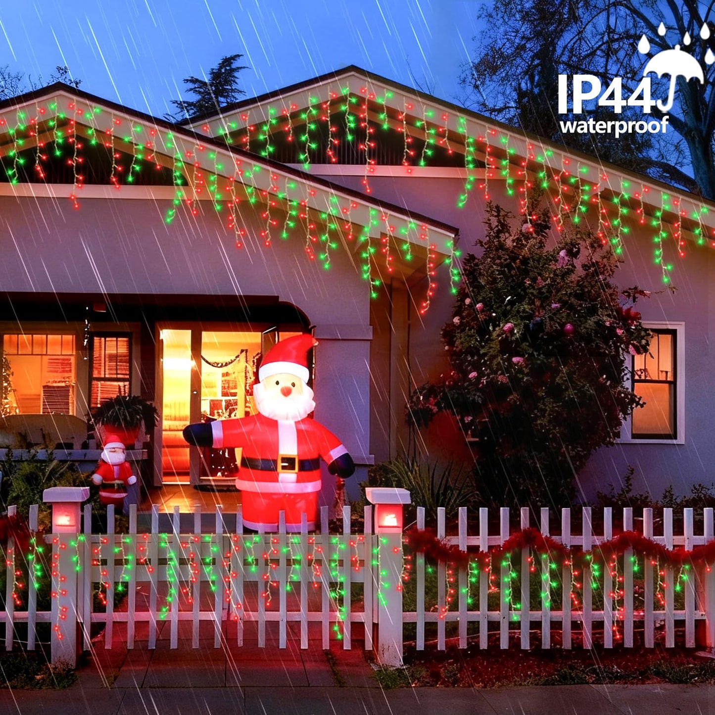 YEGUO 33ft 400 LED Red and Green Icicle Lights Outdoor Waterproof, 80 Drops Icicle String Light Connectable, 8 Modes Icicle Christmas Lights with Memory Timer