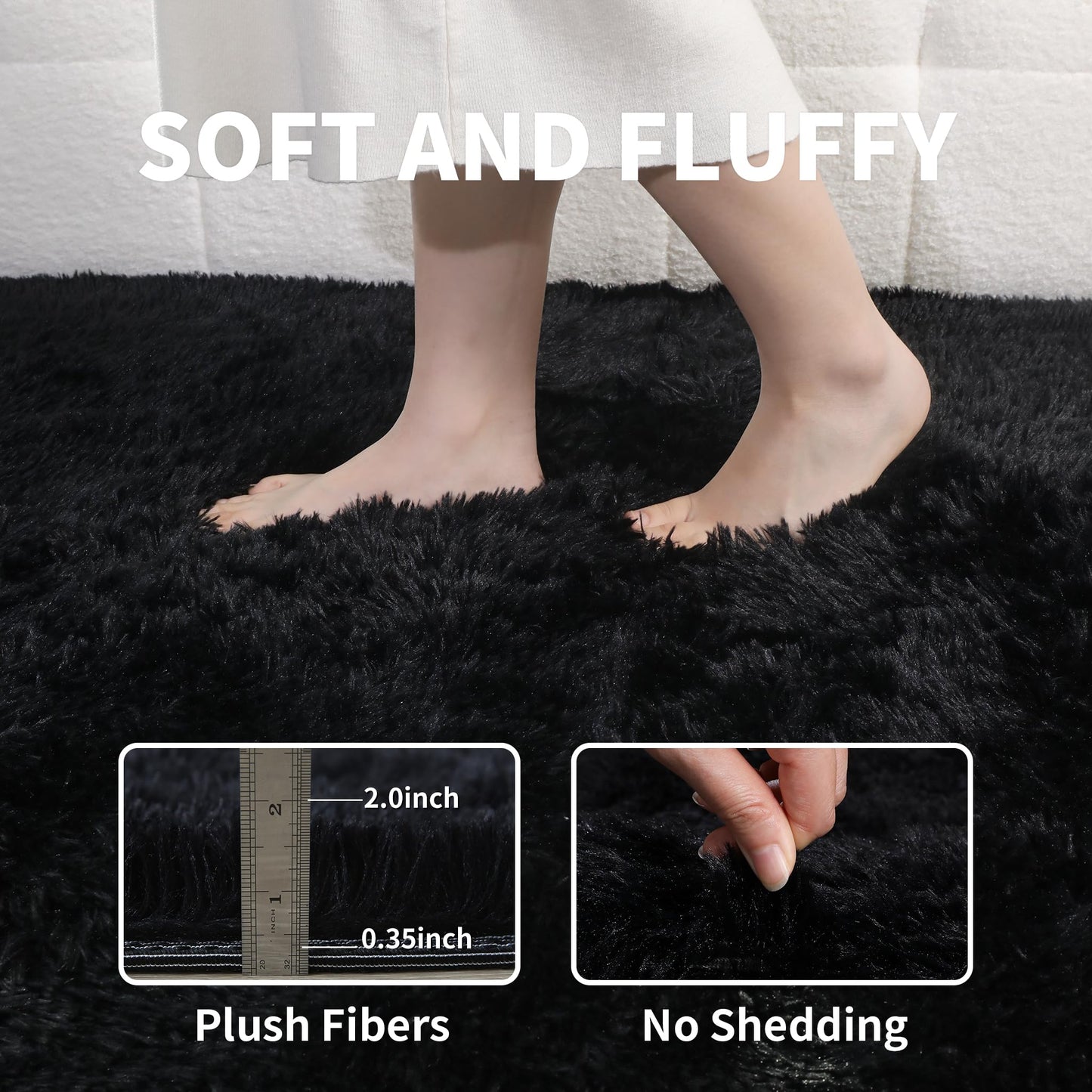 KICHOWUA 5x8 Black Fluffy Shag Rug for Bedroom, Ultra Soft Plush Fuzzy Washable Non Slip Floor Cozy Carpet, Modern Comfy Furry Shaggy Area Rug for Living Room, Kids Baby Boys Girls Nursery Dorm