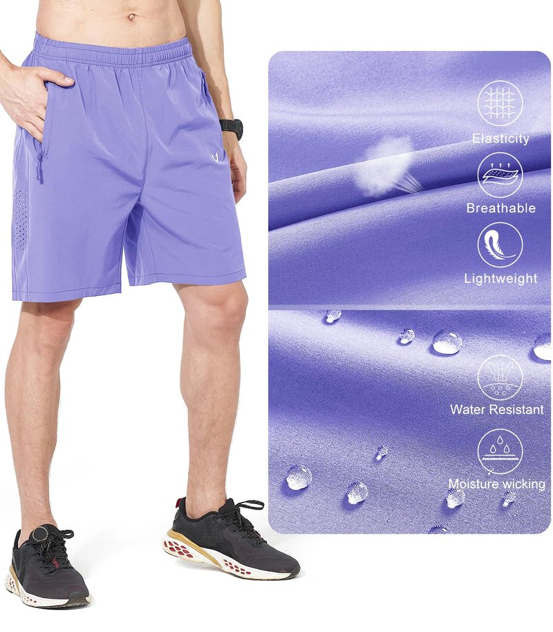 NORTHYARD Men's Athletic Running Shorts Gym Workout 7"/9"/5" Quick Dry Lightweight Sports Basketball Tennis 3 Zipper Pockets Violet S