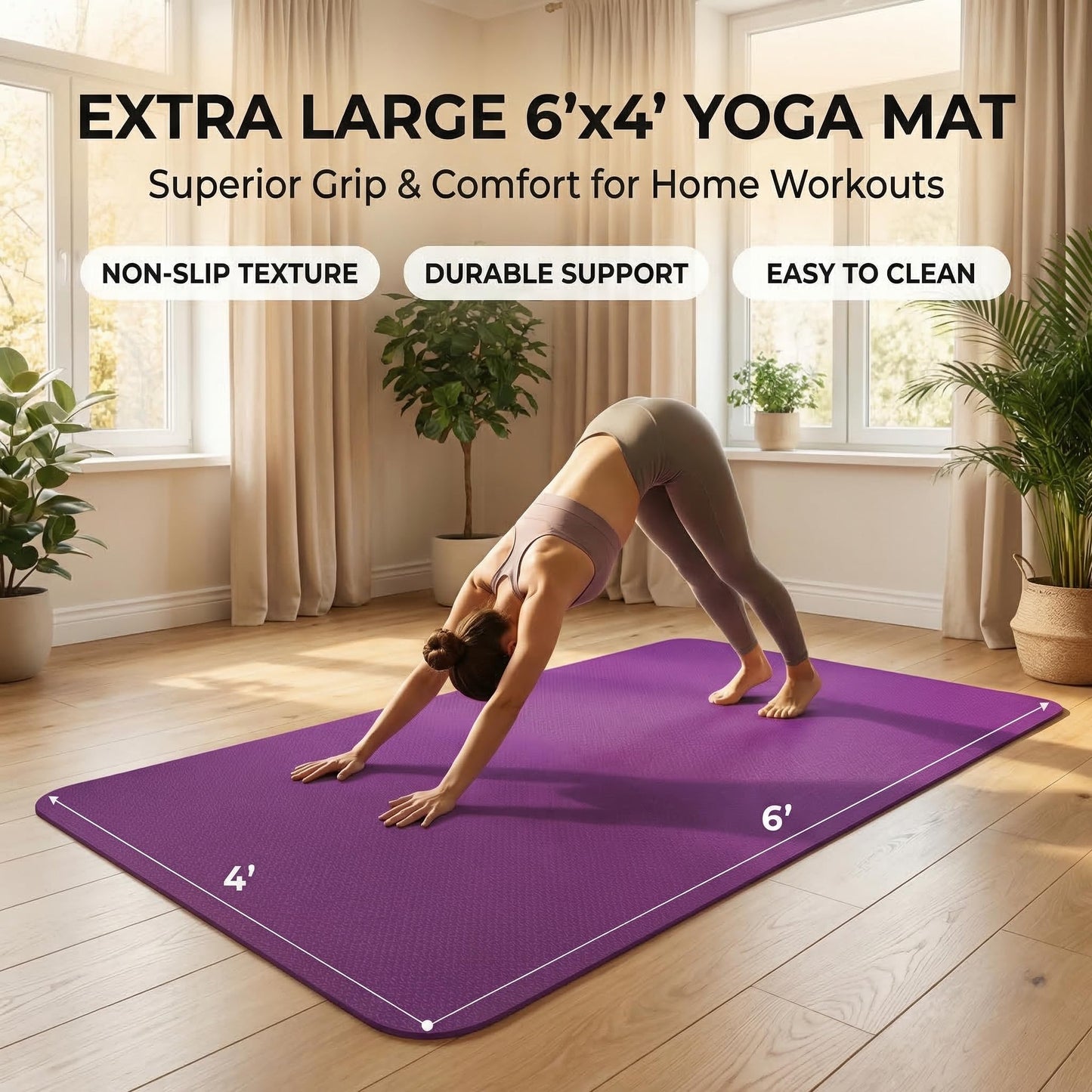 FrenzyBird Large Yoga Mat 6‘ x 4’ x 1/4",Extra Wide Exercise Mat Large Exercise Mat Big Home Yoga Mat Pilates Mat,Non Slip,Thick,TPE Workout Mat,for Women & Men, Yoga, Pilates, Gym and Floor Workouts