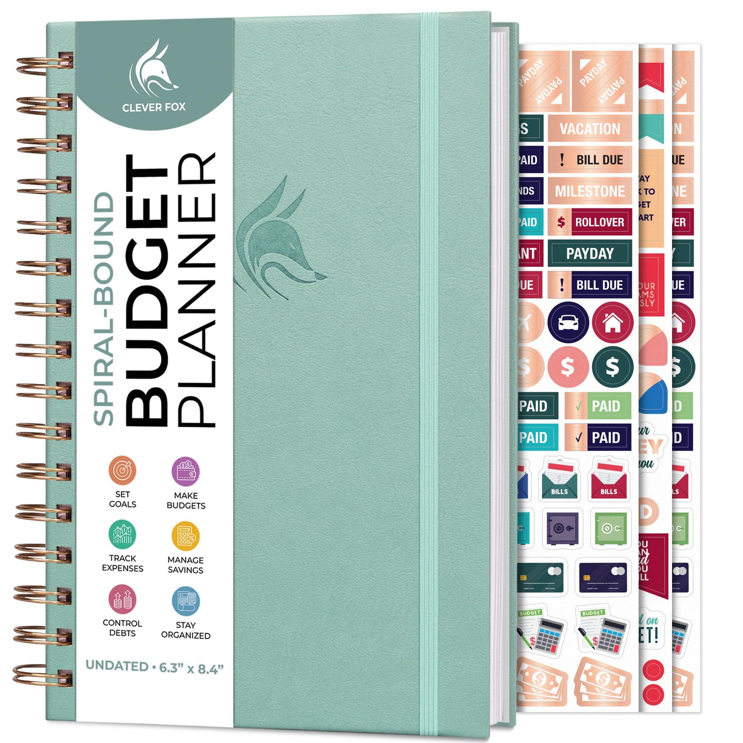Clever Fox Budget Planner Spiral – Expense Tracker Notebook – Monthly Budgeting Organizer, Finance Logbook & Accounts Book to Control Your Money – Undated Bill Tracker, 6.3x8.4” - Mint Cream