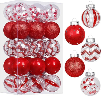 SY Super Bang 30PCS Red Christmas Ornaments Set, 60MM/2.36" Clear Plastic Shatterproof Ball Ornaments for Christmas Tree Hanging Decorations, for Home Holiday Party Xmas Decor.
