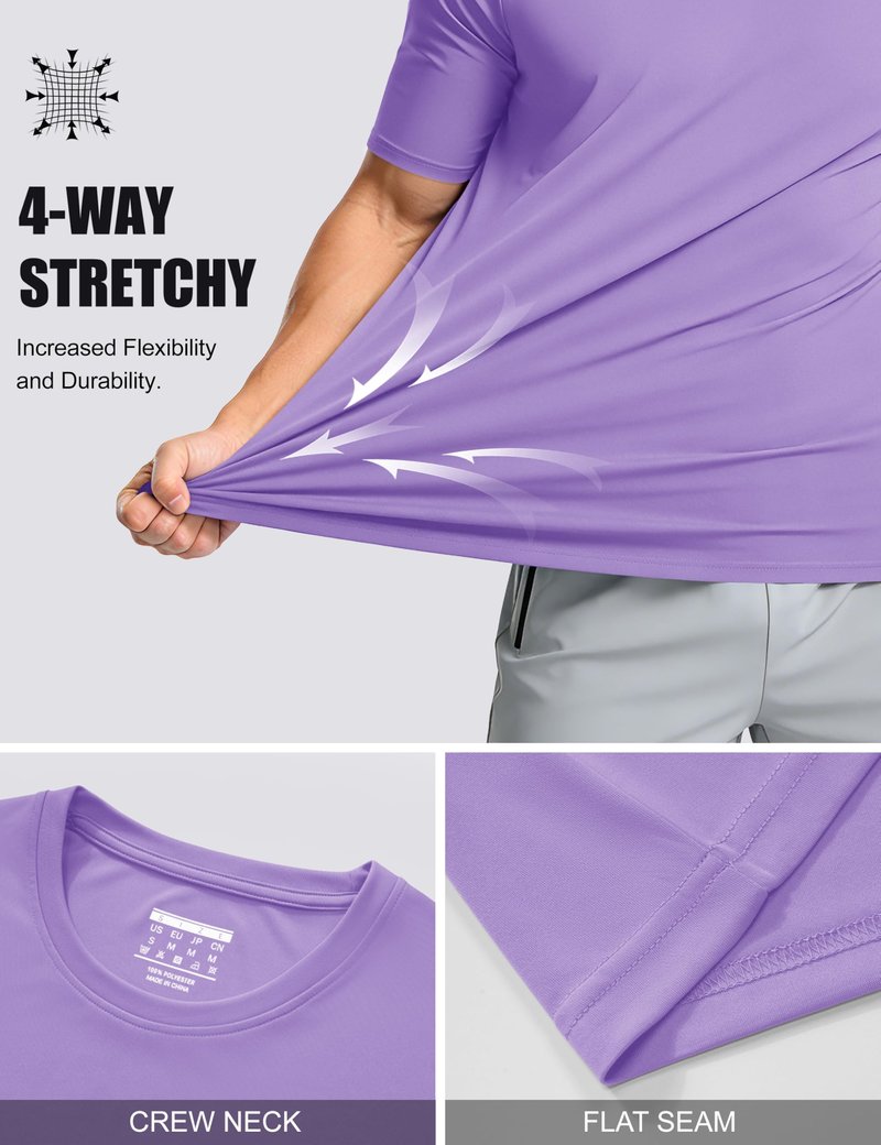 MAGCOMSEN Mens Short Sleeve Shirts SPF 50+ Lightweight T-Shirt Sun Protection Rash Guards Shirts Gym Base Layer Shirts Running Shirts Active Shirts, Light Purple, XX-Large