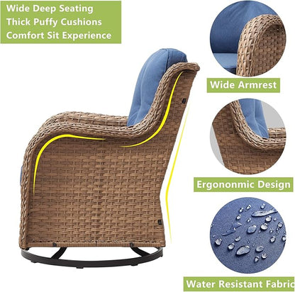 Rilyson Patio Chairs Wicker Outdoor Chair - 6 Piece Rattan Patio Swivel Rocking Chairs Set with Glass Top Side Table for Porch Deck Backyard(Yellow/Blue)