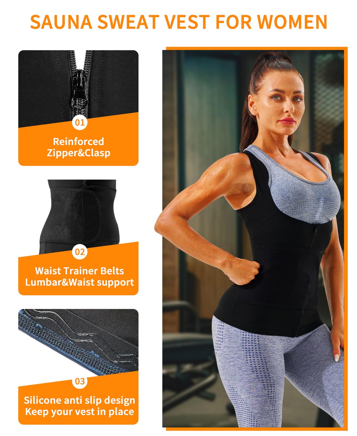 LMCOB Sauna Vest for Women Sauna Waist Trainer Vest Workout Sweat Vest with Zipper Heat Trapping Sauna Suits(LYBH20023-07-XXL)