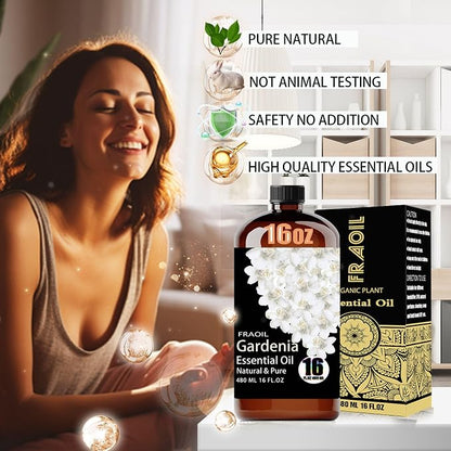 Gardenia Essential Oil, Gardenia Oil 16 Fl Oz 480 ML for Diffuser Humidifier Yoga Cleaning DIY Candle Soap Making Perfume Gift for Women Essential Oils FRAOIL (Gardenia 16 Fl Oz (Pack of 1))