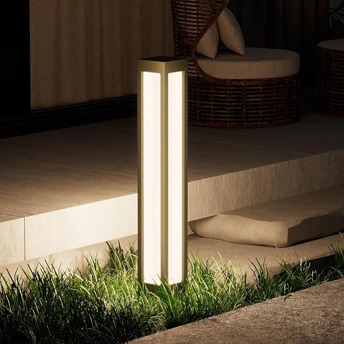 SkyGlow Bollard Light, 120V Line Voltage 32" Stainless Steel LED IP55 Waterproof Outdoor Modern Landscape Path Lights, 3000K Curb Appeal for Garden Pathway Lawn Patio Courtyard Driveway Commercial