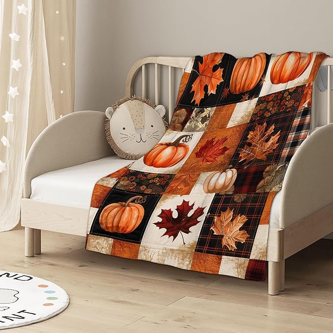 Blanket Thanksgiving Lightweight Soft Throw Blanket for Girls Teens Women, Plaid Pumpkin Fall Fuzzy Blanket Home Room Decor 50x60 Inches