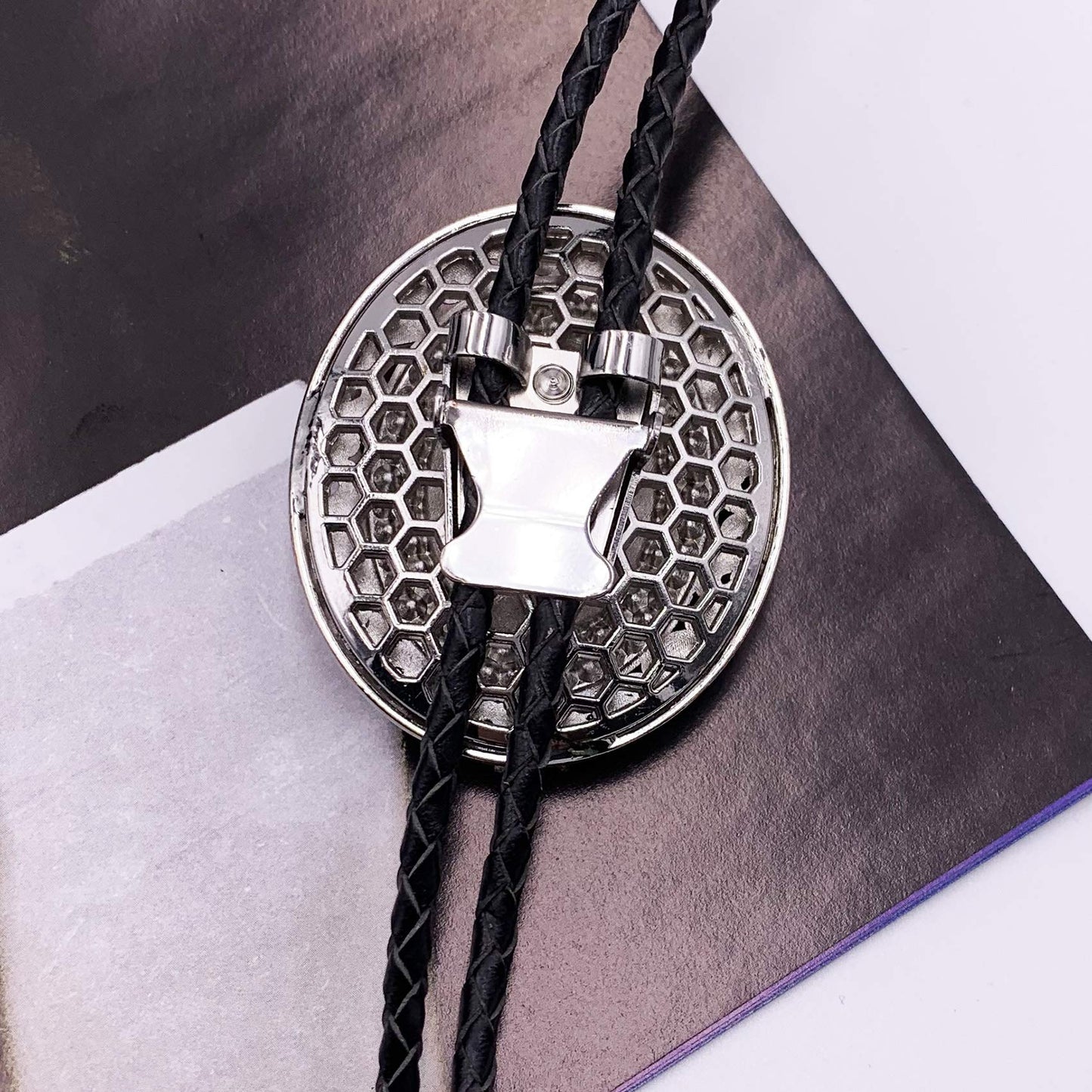 SELOVO Western Statement Big Grey Rhinestone Native American Large Bolo Tie for Men Genuine Leather