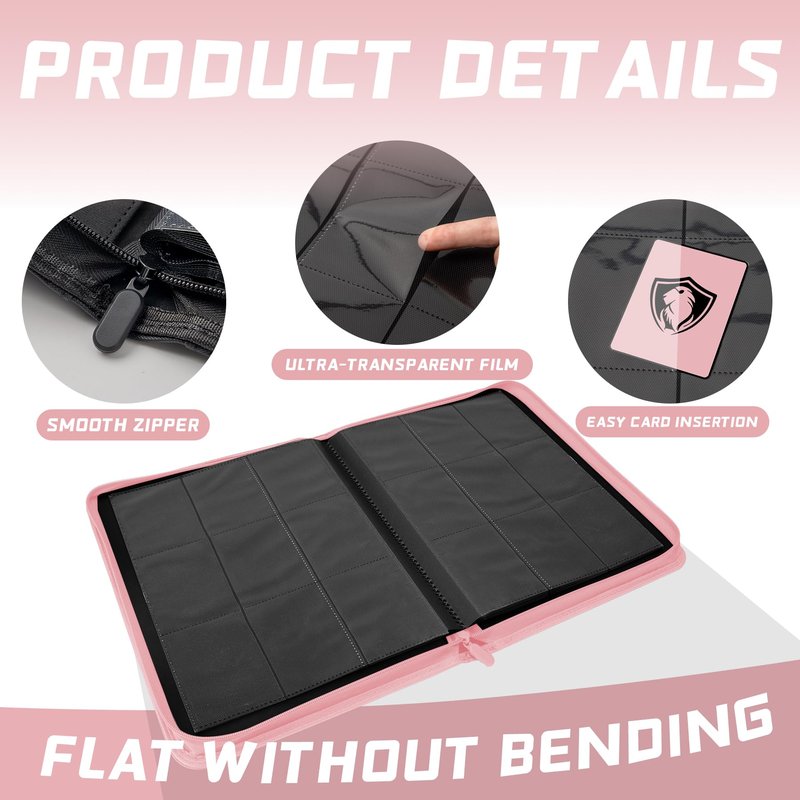9 Pocket Card Binder, Premium Zip Trading Card Binder, 360 Double Sided Pocket PU Collection Binder, Collector Album, Card Folder for MTG, TCG, Sports Cards, (Pink)