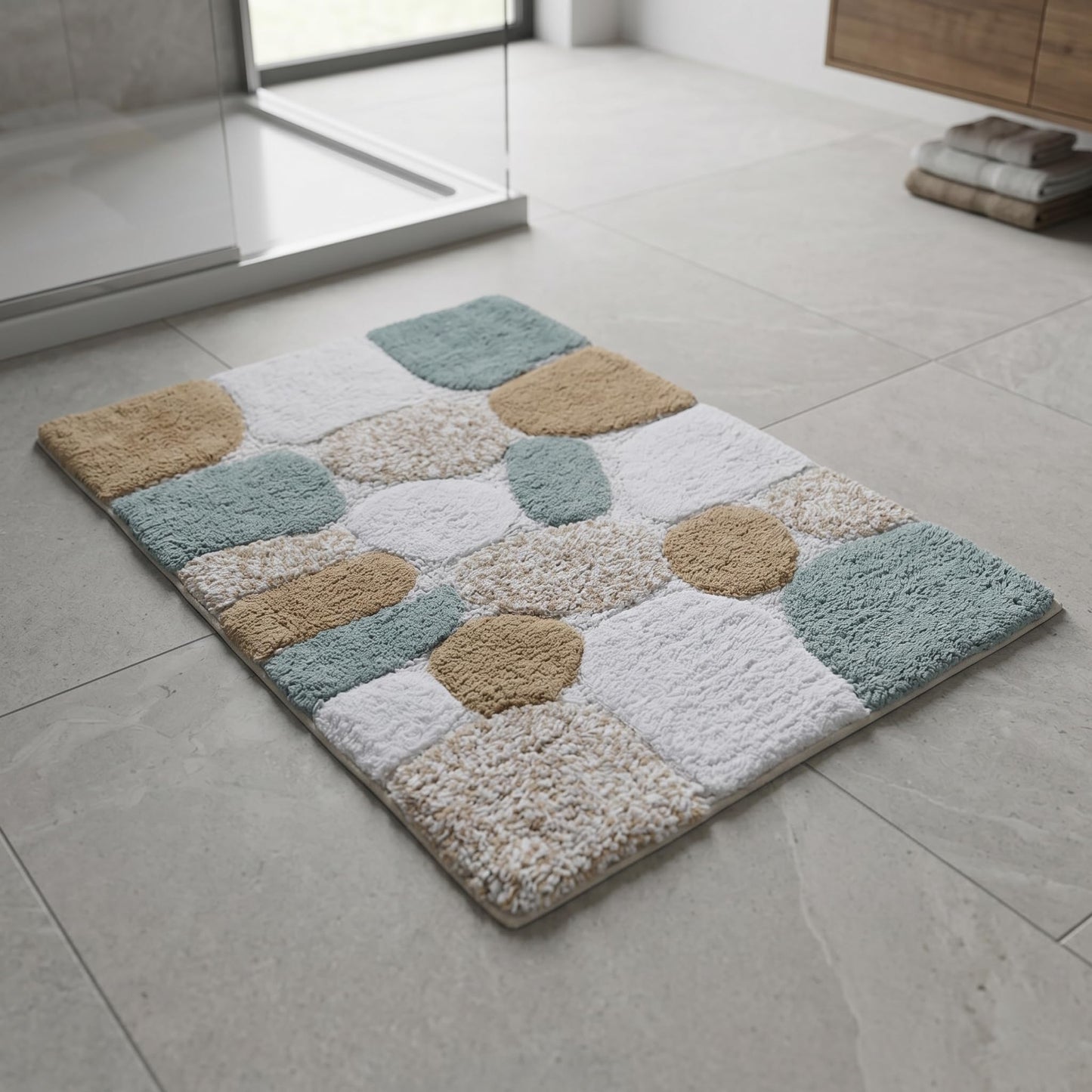 Cotton Pebble Stone Bath Rug 21x32 Inches - Grey Beige, Anti Slip Quick Dry Floor Water Absorbent Bathrug Ideal for Bathroom, Kitchen, Laundry Room | Soft Machine Washable Carpet for Tub Shower Patio