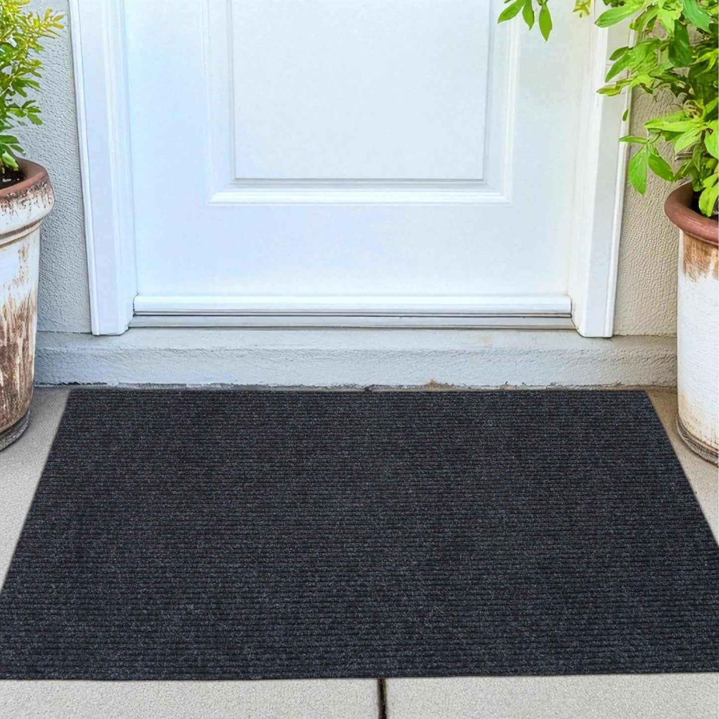 iCustomRug Ribbed Entryway Mat, 3' x 9', Black, Indoor/Outdoor, Waterproof TPR Backing, Low-Profile All-Weather Utility Carpet