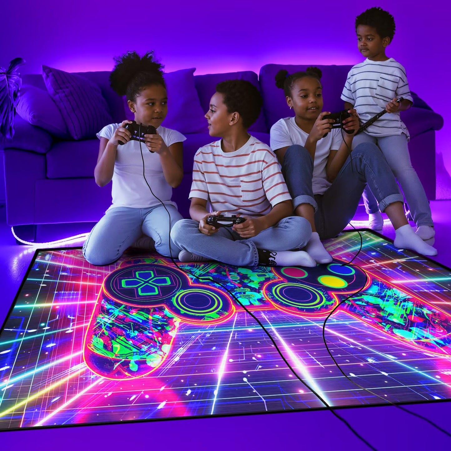 Auetwyona Gaming Rug for Boys Bedroom Decor - Gamer Area Rug Video Game Gaming Carpet for Bedroom Gamepad Design Purple Rug for Kids Room,Boys Game Room & Dorm -Anti-Slip Floor Mat 59 x 35 in