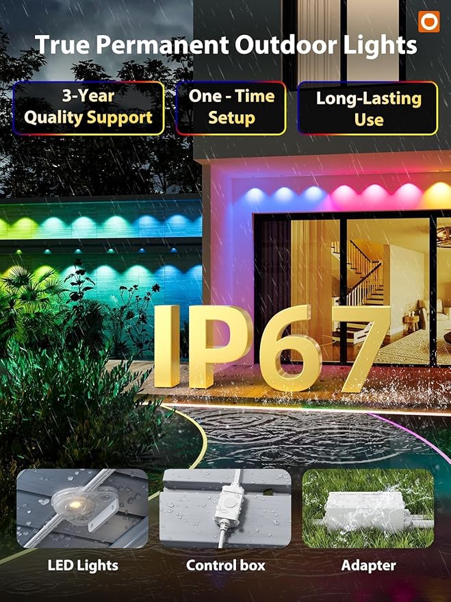 addlon 400FT(200FT*2) Permanent Outdoor Lights, Smart RGB+IC LED Lights for House & Outdoor Decor, App & Remote Control, DIY Scene Modes, IP67 Waterproof for Christmas, Holiday, Party Decorations