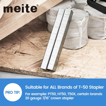 meite Staple Gun Staples, 9/16 Inch Length Heavy Duty T50 Staples, Galvanized, 20 Gauge 3/8 Inch Crown, Compatible with T50 Staple Gun, Ideal for Upholstery, Construction, Furniture (1,512 Counts)