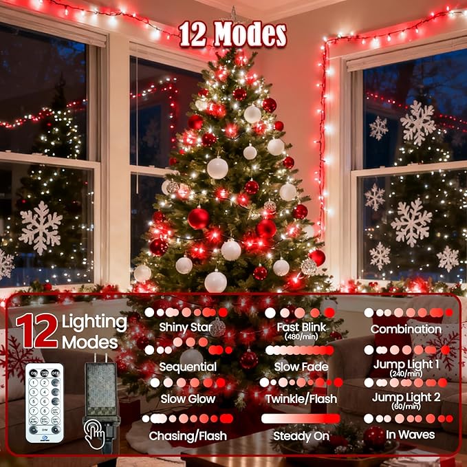 BHCLIGHT 240LED Christmas Voice Control String Lights Red & White