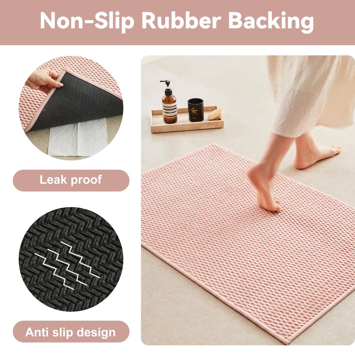Triohero Toilet Rug, Thin Toilet Rugs U Shaped Washable Non Slip Absorbent Quick Dry Low Pile Toilet Mat, Pink 20"x24" U Shape