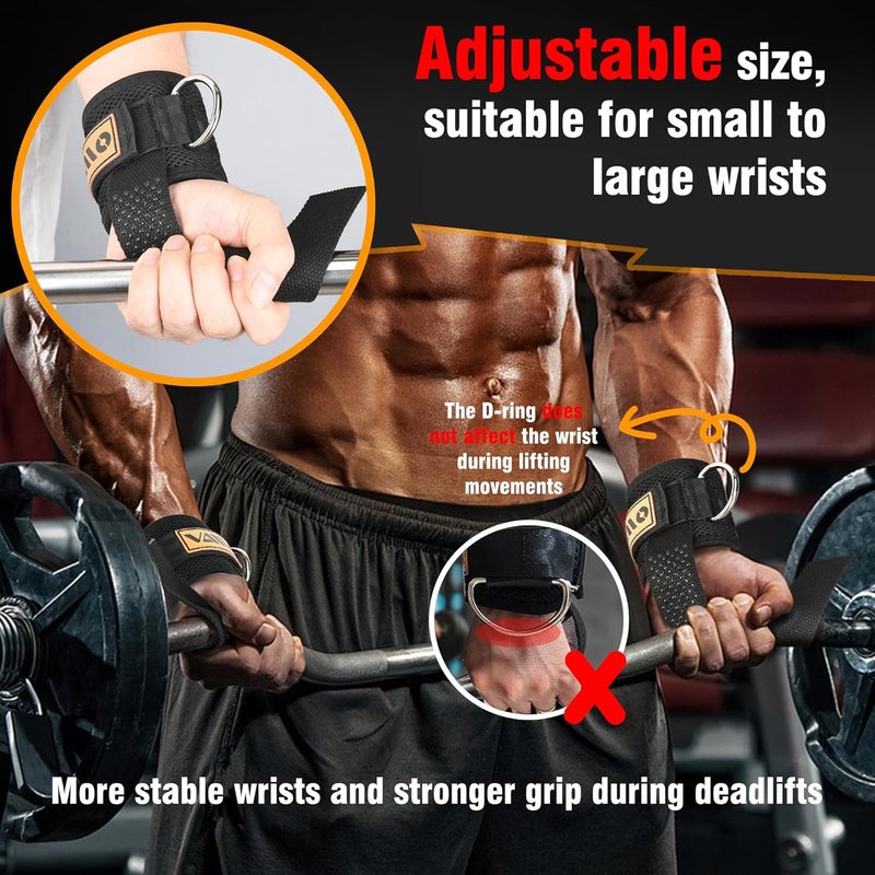 VAIIO Adjustable Weight Lifting Straps - Non-Slip D Ring Design for Deadlifts & Powerlifting | 7mm Neoprene Padded Wrist Support