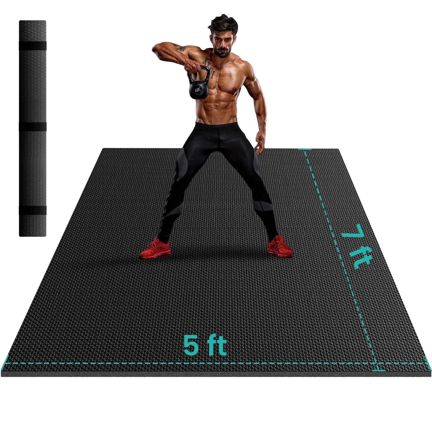 Stepwaver Extra Large Exercise Mat, 7'x5'x8mm (1/3 inch), Non-Slip, Ultra Durable, Thick Large Workout Mat for Home Workouts, Yoga Mats for Fitness, High-Density Exercise Mat, Shoes-Friendly