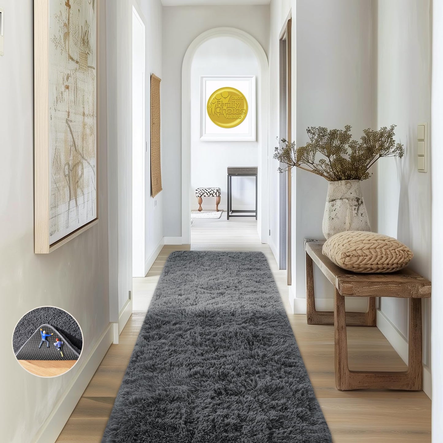 Ophanie 2x6 Washable Runner Rug for Hallway,Non-Slip Fluffy Soft Bedside Rugs, Bedroom Living Room Grey Shaggy Gray Carpet for Kids Girls Boys Dorm Nursery Home Decor Aesthetic
