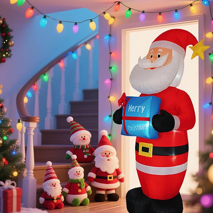 Christmas 8FT Inflatables Santa Claus with Gift Box and Build-in LED Lights, Xmas Blow up Gift for Indoor, Outdoor, Party, Yard, Garden, Lawn, Blow Up Holiday Decoration